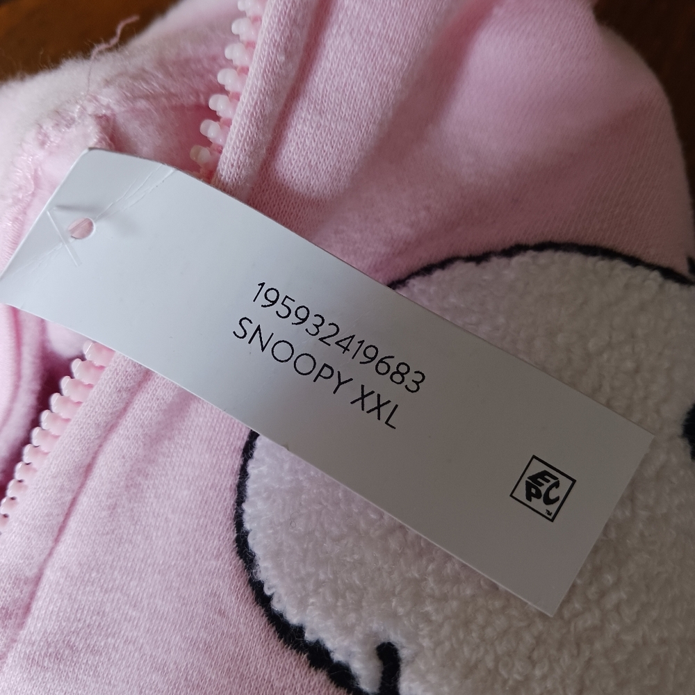 PEANUTS Snoopy Full Zip Hoodie Woodstock Embroidered Sweatshirt Pink Size L NEW - Picture 15 of 16